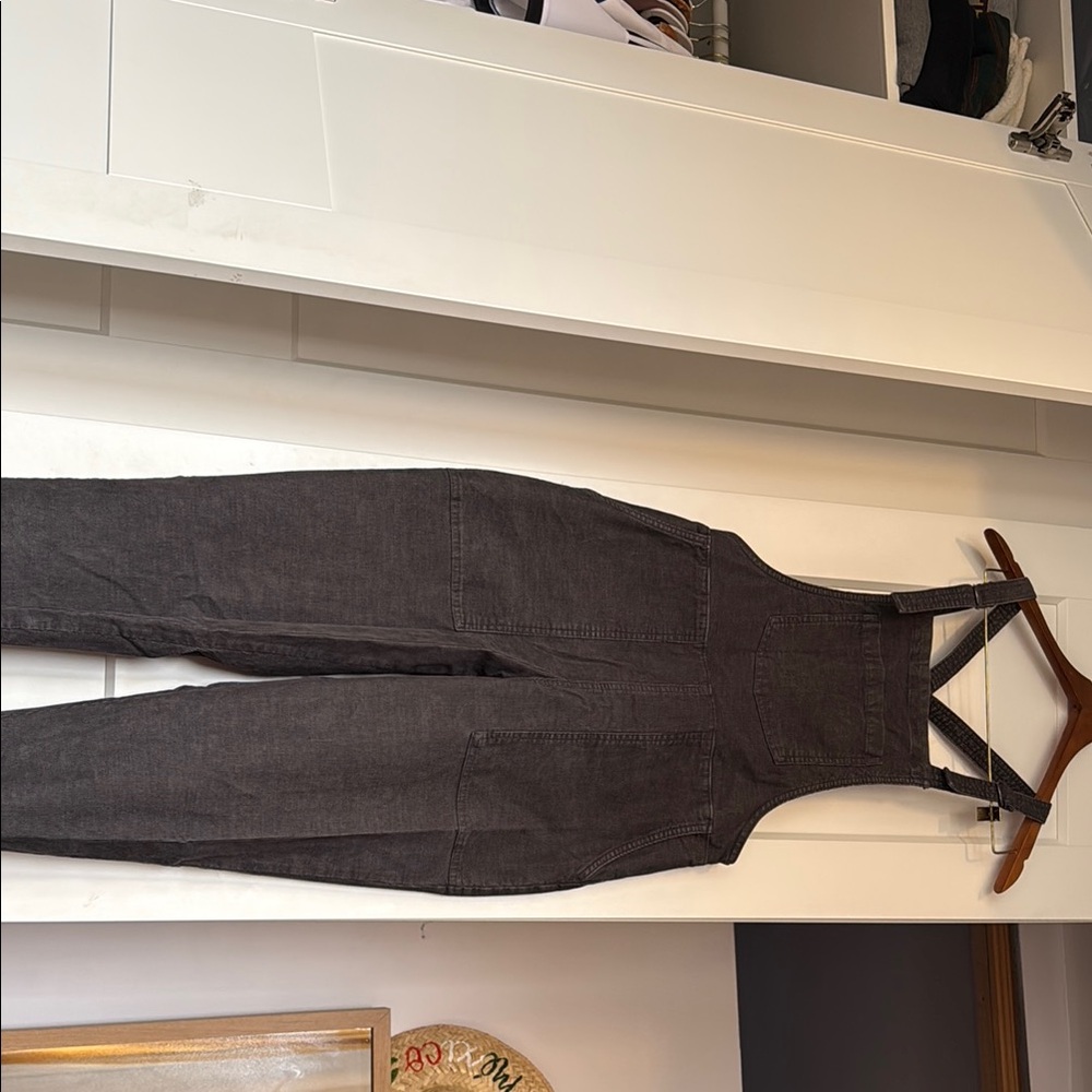 Aerie Black Denim Overalls